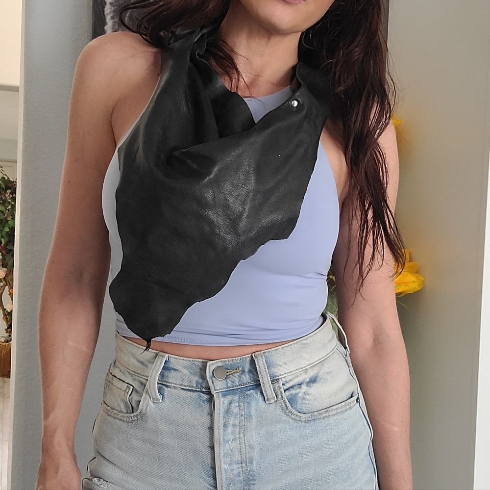 Black Leather Triangle Bandana Scarf - Picture 2 of 11